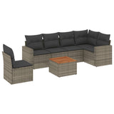 7 Piece Garden Sofa Set with Cushions Grey Poly Rattan - Front View