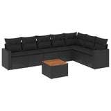 8 Piece Garden Sofa Set with Cushions Black Poly Rattan - Front View