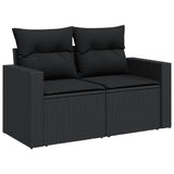 8 Piece Garden Sofa Set with Cushions Black Poly Rattan - Extra Image