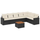 8 Piece Garden Sofa Set with Cushions Black Poly Rattan - Front View