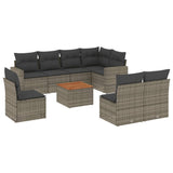 9 Piece Garden Sofa Set with Cushions Grey Poly Rattan - Front View