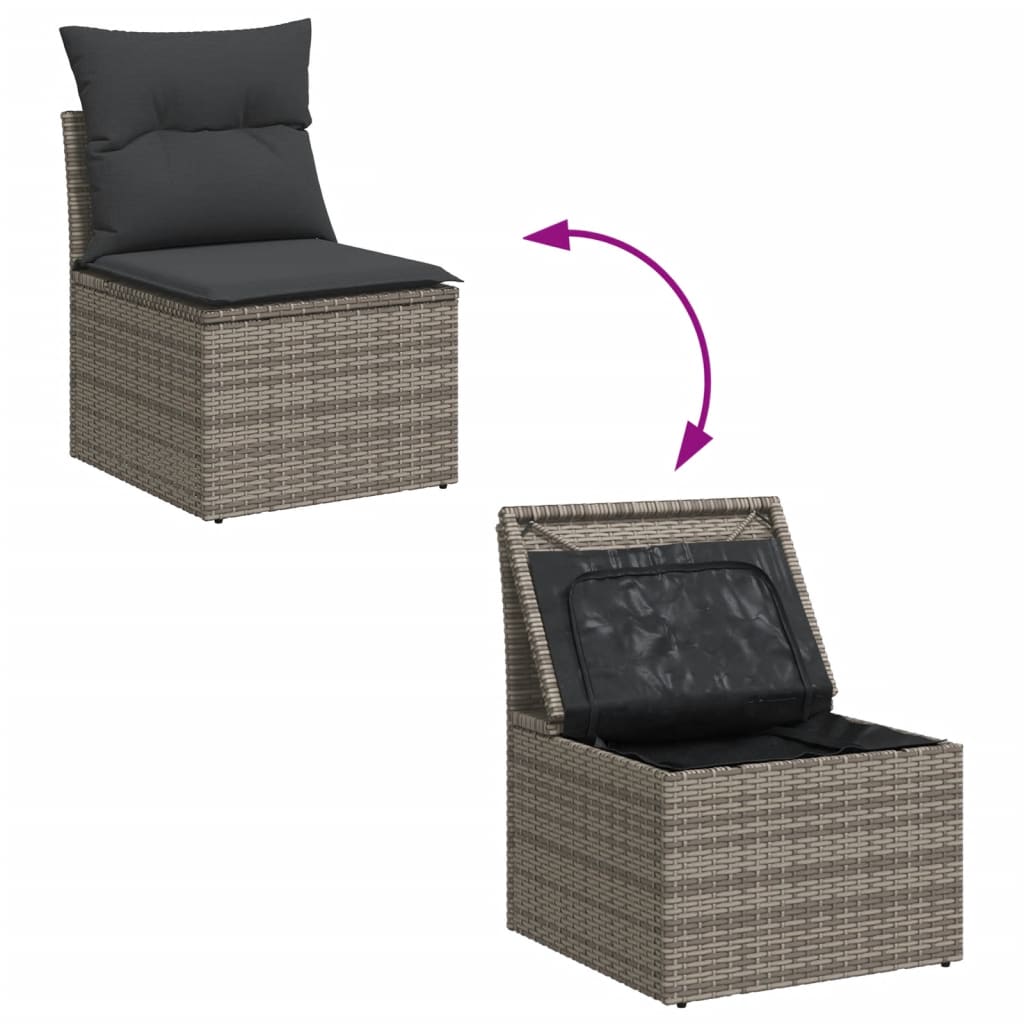 9 Piece Garden Sofa Set with Cushions Grey Poly Rattan
