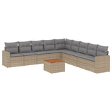 10 Piece Garden Sofa Set with Cushions Mix Beige Poly Rattan - Front View