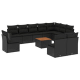 11 Piece Garden Sofa Set with Cushions Black Poly Rattan - Front View