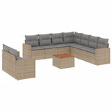 10 Piece Garden Sofa Set with Cushions Mix Beige Poly Rattan - Front View