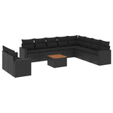11 Piece Garden Sofa Set with Cushions Black Poly Rattan - Front View