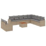 11 Piece Garden Sofa Set with Cushions Mix Beige Poly Rattan - Front View