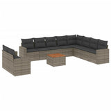 11 Piece Garden Sofa Set with Cushions Grey Poly Rattan - Front View
