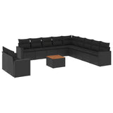 12 Piece Garden Sofa Set with Cushions Black Poly Rattan - Front View