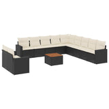12 Piece Garden Sofa Set with Cushions Black Poly Rattan - Front View