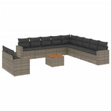 12 Piece Garden Sofa Set with Cushions Grey Poly Rattan - Front View