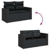 9 Piece Garden Sofa Set with Cushions Black Poly Rattan - Side View
