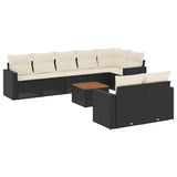 9 Piece Garden Sofa Set with Cushions Black Poly Rattan - Front View