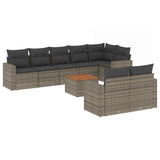 9 Piece Garden Sofa Set with Cushions Grey Poly Rattan - Front View