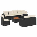 9 Piece Garden Sofa Set with Cushions Black Poly Rattan - Front View