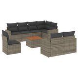 9 Piece Garden Sofa Set with Cushions Grey Poly Rattan - Front View