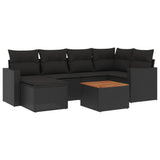 7 Piece Garden Sofa Set with Cushions Black Poly Rattan - Front View
