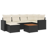 7 Piece Garden Sofa Set with Cushions Black Poly Rattan - Front View