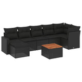 8 Piece Garden Sofa Set with Cushions Black Poly Rattan - Front View