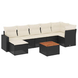 8 Piece Garden Sofa Set with Cushions Black Poly Rattan - Front View