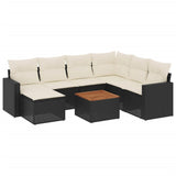 8 Piece Garden Sofa Set with Cushions Black Poly Rattan - Front View