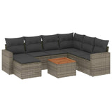 8 Piece Garden Sofa Set with Cushions Grey Poly Rattan - Front View