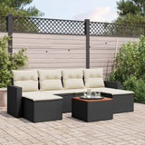 7 Piece Garden Sofa Set with Cushions Black Poly Rattan
