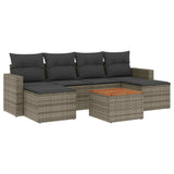 7 Piece Garden Sofa Set with Cushions Grey Poly Rattan - Front View