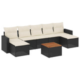8 Piece Garden Sofa Set with Cushions Black Poly Rattan - Front View