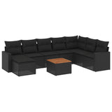 9 Piece Garden Sofa Set with Cushions Black Poly Rattan - Front View
