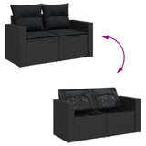 9 Piece Garden Sofa Set with Cushions Black Poly Rattan - 45-Degree Angle