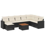9 Piece Garden Sofa Set with Cushions Black Poly Rattan - Front View