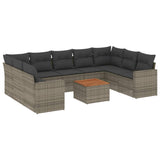10 Piece Garden Sofa Set with Cushions Grey Poly Rattan - Front View
