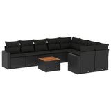 10 Piece Garden Sofa Set with Cushions Black Poly Rattan - Front View