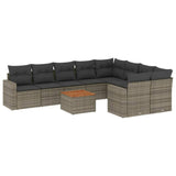 10 Piece Garden Sofa Set with Cushions Grey Poly Rattan - Front View