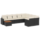 10 Piece Garden Sofa Set with Cushions Black Poly Rattan - Front View