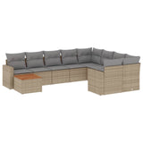 10 Piece Garden Sofa Set with Cushions Mix Beige Poly Rattan - Front View