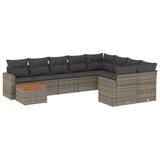 10 Piece Garden Sofa Set with Cushions Grey Poly Rattan - Front View