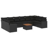 11 Piece Garden Sofa Set with Cushions Black Poly Rattan - Front View