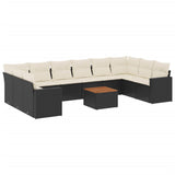 11 Piece Garden Sofa Set with Cushions Black Poly Rattan - Front View