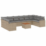 11 Piece Garden Sofa Set with Cushions Mix Beige Poly Rattan - Front View