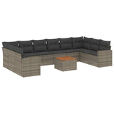 11 Piece Garden Sofa Set with Cushions Grey Poly Rattan - Front View