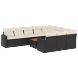 11 Piece Garden Sofa Set with Cushions Black Poly Rattan - Front View