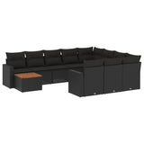 11 Piece Garden Sofa Set with Cushions Black Poly Rattan - Front View