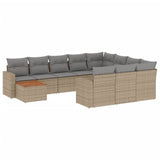 11 Piece Garden Sofa Set with Cushions Mix Beige Poly Rattan - Front View