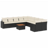11 Piece Garden Sofa Set with Cushions Black Poly Rattan - Front View