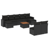 10 Piece Garden Sofa Set with Cushions Black Poly Rattan - Front View