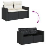 10 Piece Garden Sofa Set with Cushions Black Poly Rattan - Side View