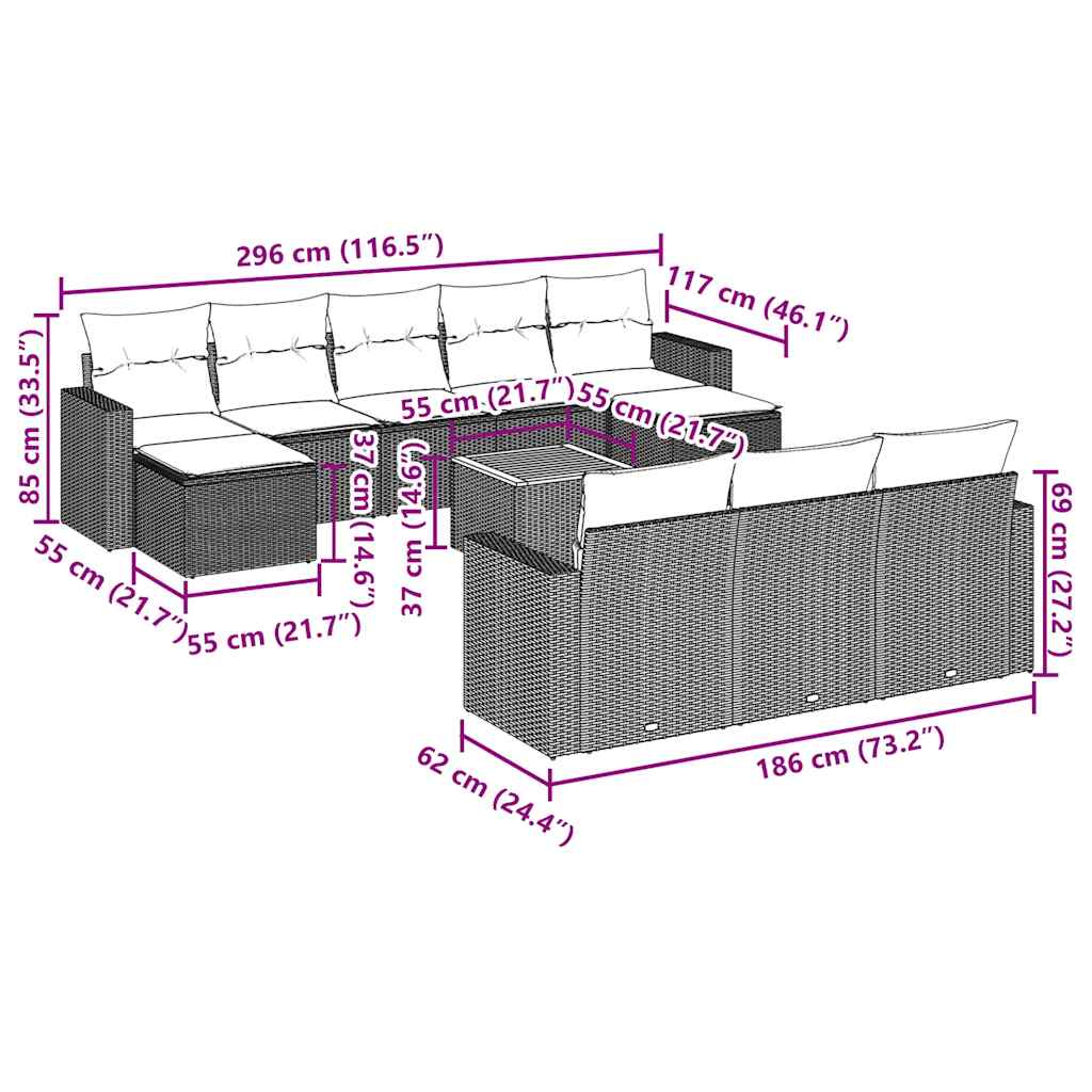 11 Piece Garden Sofa Set with Cushions Black Poly Rattan