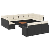 14 Piece Garden Sofa Set with Cushions Black Poly Rattan - Front View